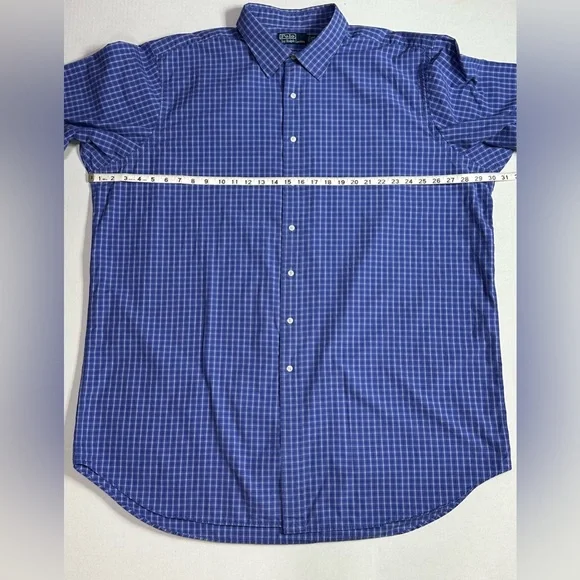 Polo by Ralph Lauren Button Down Size 3XLT 100% Cotton Blue Plaid Long Sleeve - Picture 6 of 9
